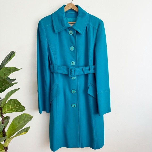 Louis Feraud Jackets & Blazers - FERAUD Louise Vintage Turquoise Trench Coat Size L Wool Blend